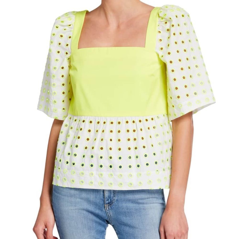 Tanya Taylor Delia Neon Eyelet Top